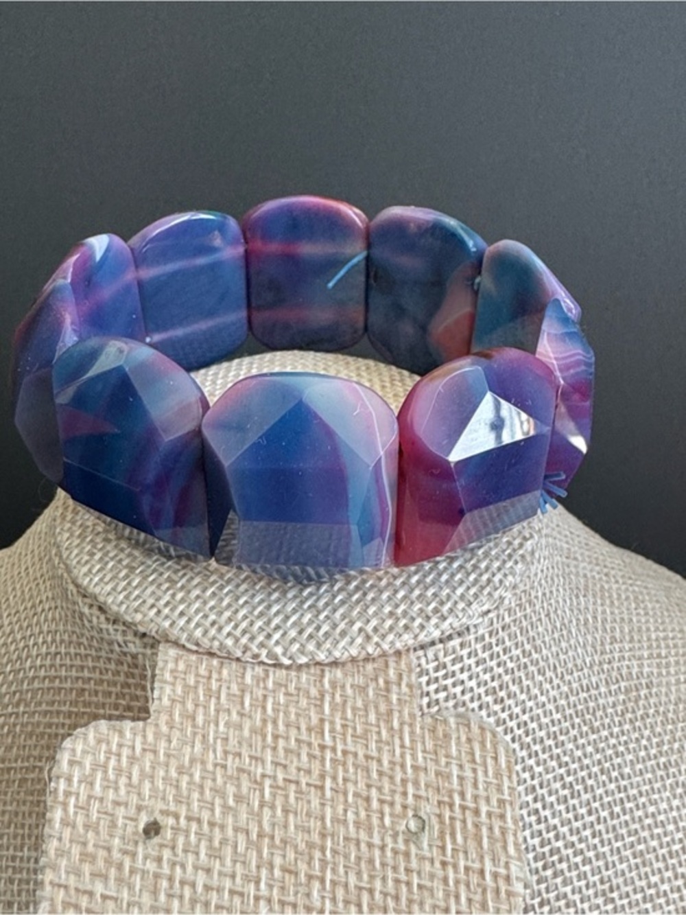 VTG Chunky Geometric Agate Gemstone Stretch Bracelet